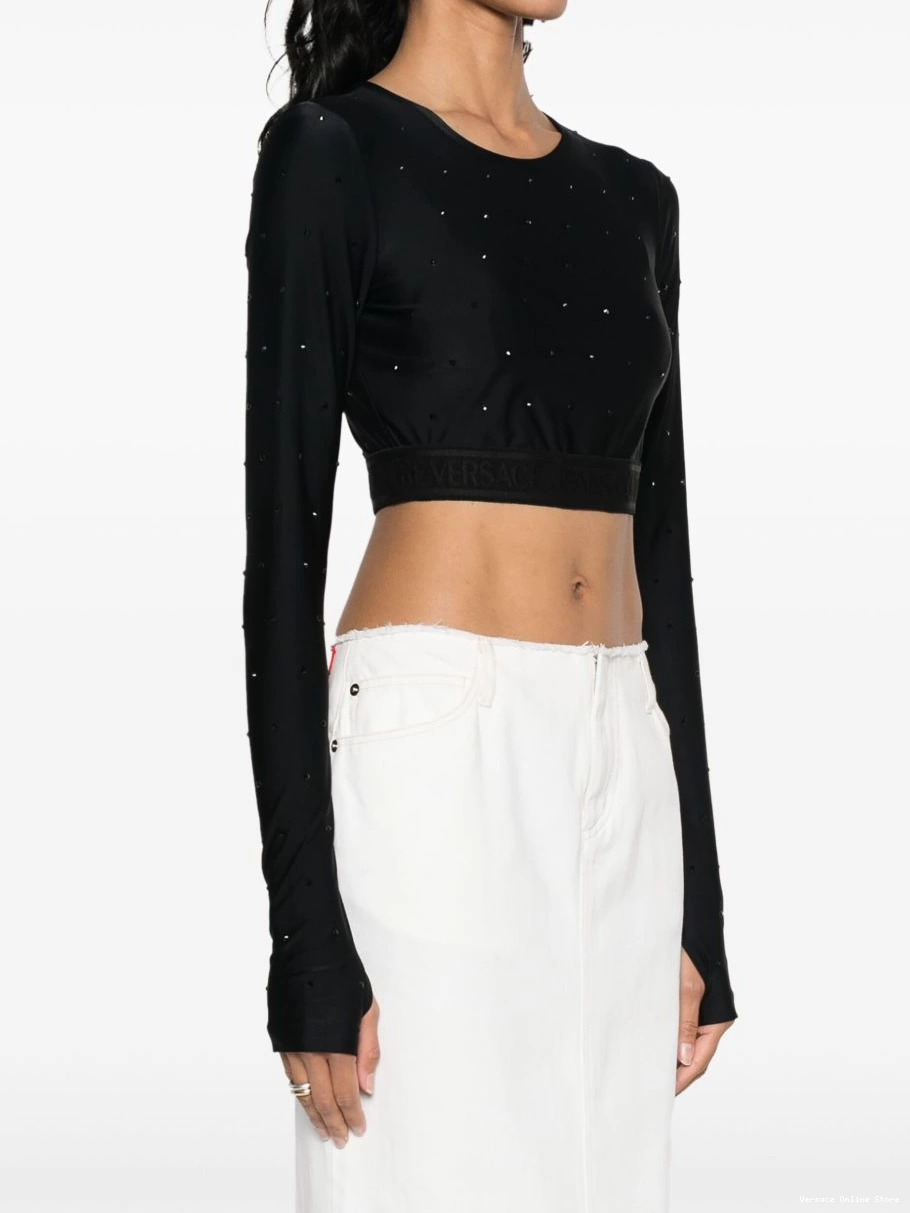 Affordable top crop Jeans crystal-embellished Women Versace Couture 0626